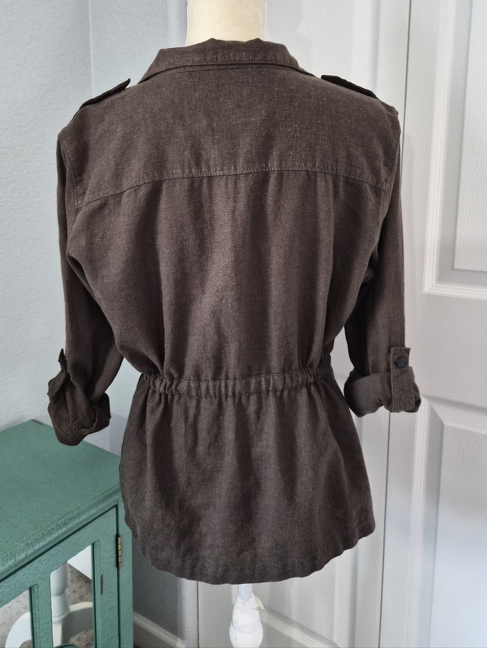 Sanctuary Olive Green Linen Blend Utility Jacket Tie Waist Size Small - Picture 7 of 13